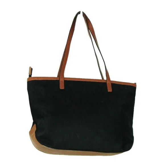 Michael Kors Black Nylon Tote Shoulder Bag Brown Trim Faux Leather Edging Purse - Picture 2 of 12